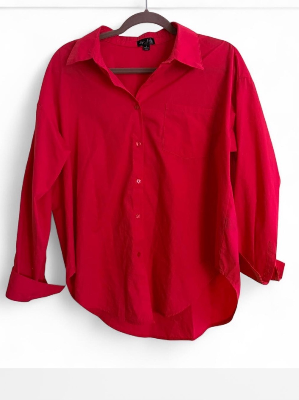 J FOR JUSTIFY HOT PINK LONG SLEEVE BUTTON DOWN RELAXED FIT SHIRT SIZE LARGE